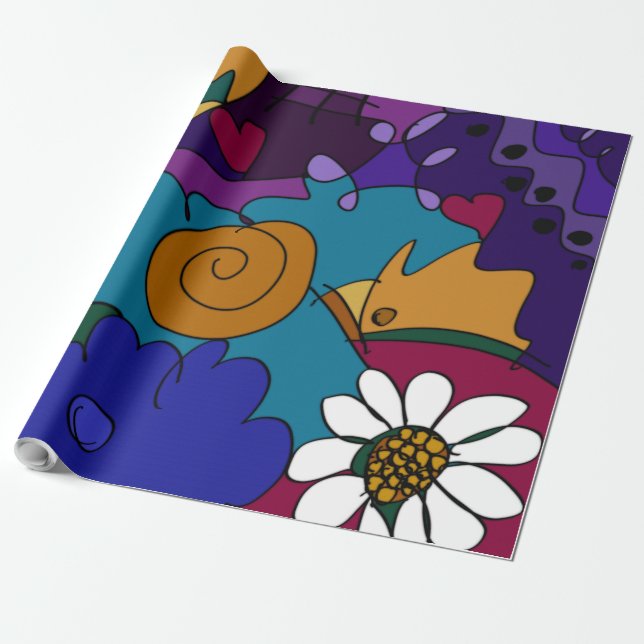 Colourful Doodle Sketches Wrapping Paper (Unrolled)