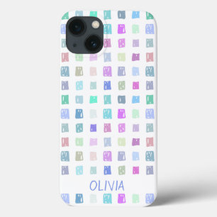Colourful doodle squares iPhone 13 case