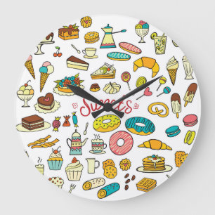 Colourful doodle sweets: dessert design large clock