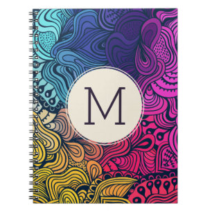 Colourful Doodle Swirls Monogram Notebook