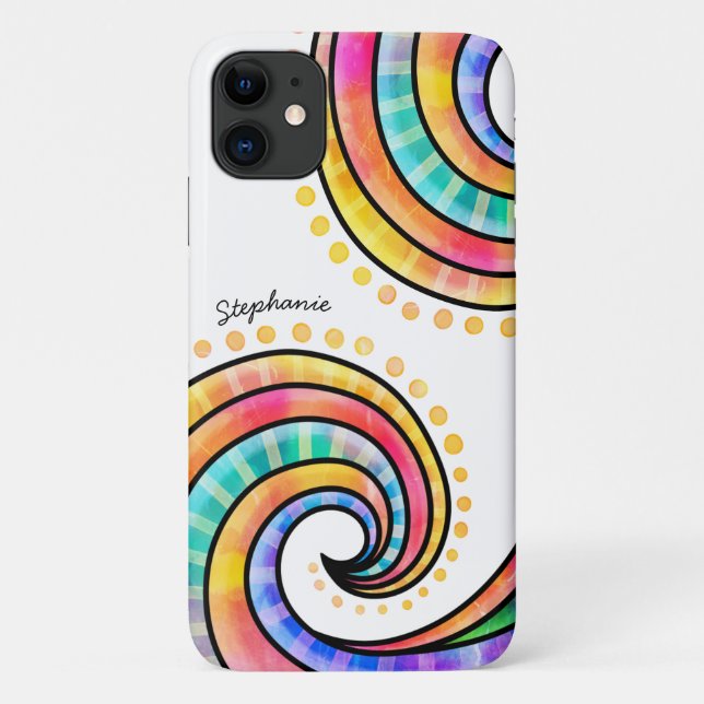 Colourful Doodles and Swirls with Name Case-Mate iPhone Case (Back)