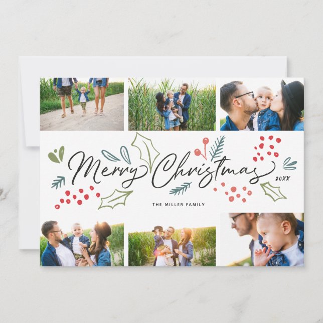 Colourful Doodles Merry Christmas 6 Multi-Photo Holiday Card (Front)