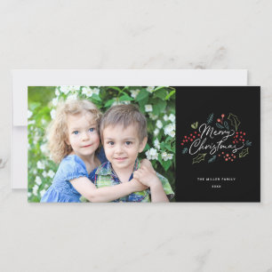 Colourful Doodles Merry Christmas Photo Black Holiday Card