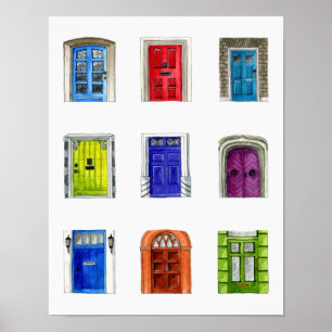Colourful Doors Illustration Poster