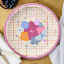 Colourful Dopamine Flower Girl Paper Plate