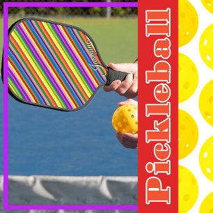 Colourful Dopamine Rainbow Striped Personalised Pickleball Paddle
