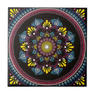 Colourful Dot Art Mandala Sacred Geometry Boho Ceramic Tile