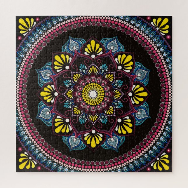 Colourful Dot Art Mandala | Sacred Geometry Boho Jigsaw Puzzle (Vertical)