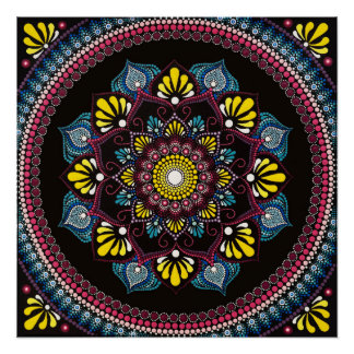 Colourful Dot Art Mandala | Sacred Geometry Boho Poster