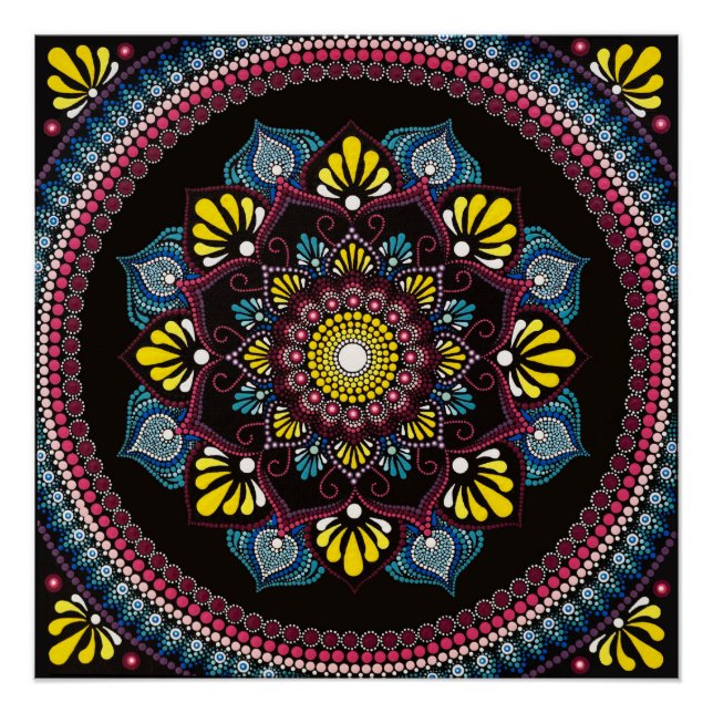 Colourful Dot Art Mandala | Sacred Geometry Boho Poster (Front)