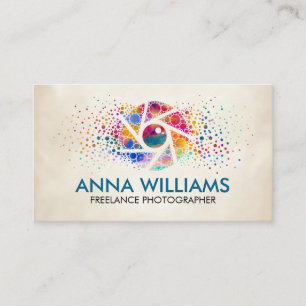 Colourful Dot Art Splatter Camera Shutter Business Card