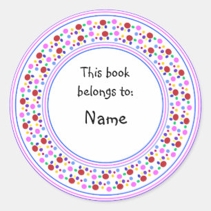 Colourful dot design bookplate classic round sticker