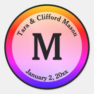 Colourful Dot Monogram Personalised Wedding Classic Round Sticker