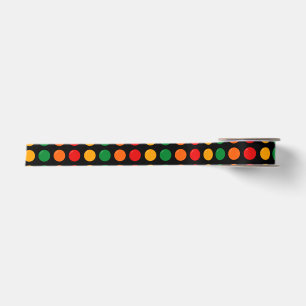 Colourful Dot Pattern on Black Retro Christmas Satin Ribbon