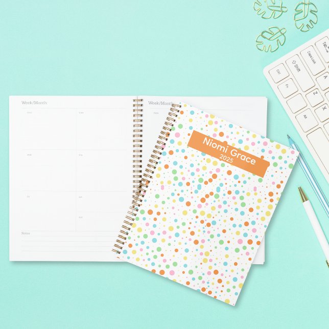 Colourful Dot Pattern Personalised School Organise Planner (Bright Colors Confetti Dots Back to School Personalized Planner)