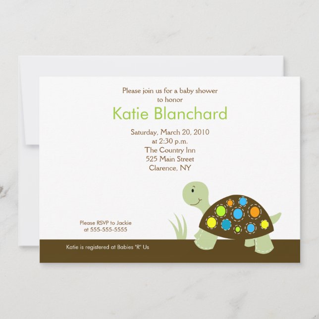 Colourful Dot Turtle Modern 5x7 Baby Shower Invitation (Front)
