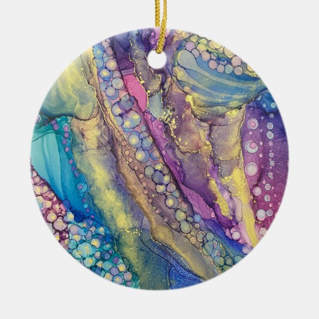 Colourful Dots Alcohol Ink Liquid Abstract Art 1 Ceramic Ornament (Front)