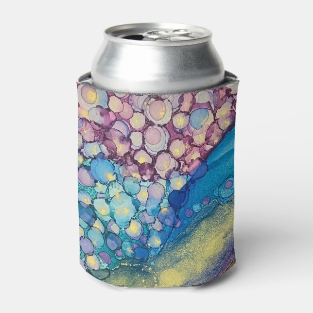 Colourful Dots Alcohol Ink Liquid Abstract Art 4 Can Cooler (Can Front)