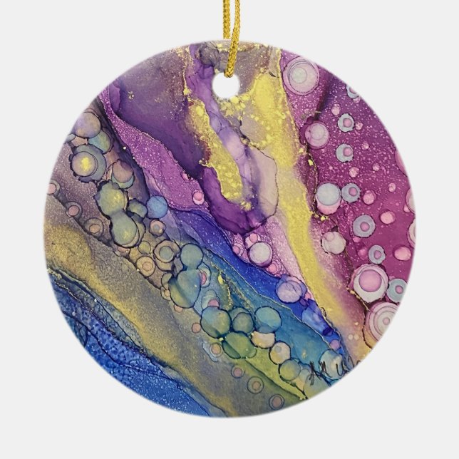 Colourful Dots Alcohol Ink Liquid Abstract Art 4 Ceramic Ornament (Front)