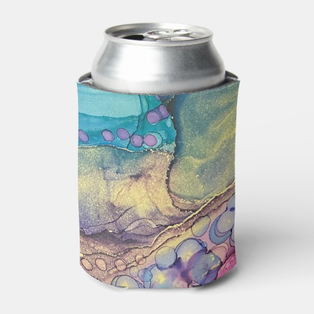 Colourful Dots Alcohol Ink Liquid Abstract Art 5 Can Cooler (Can Front)
