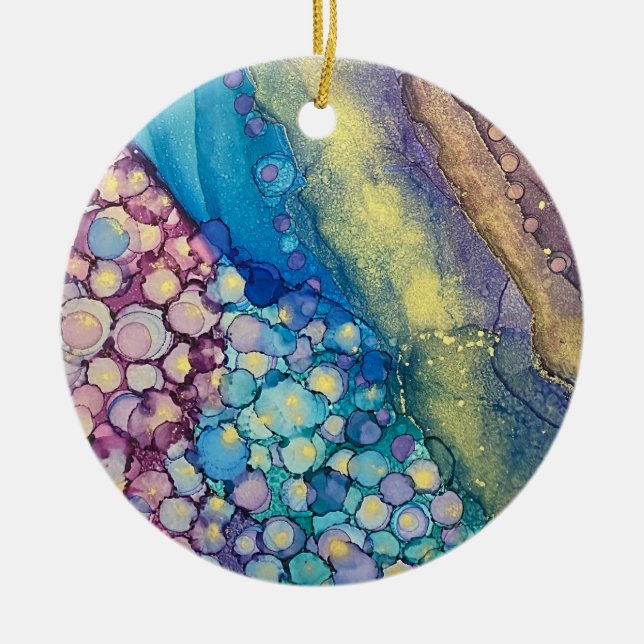 Colourful Dots Alcohol Ink Liquid Abstract Art 5 Ceramic Ornament (Front)