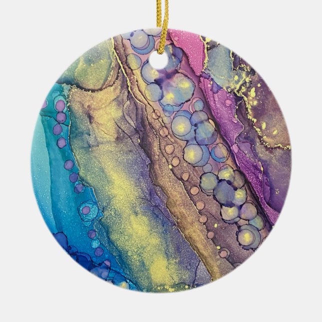 Colourful Dots Alcohol Ink Liquid Abstract Art 7 Ceramic Ornament (Front)
