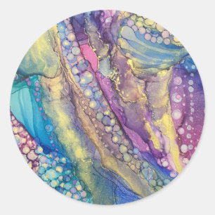 Colourful Dots Alcohol Ink Liquid Abstract Art Classic Round Sticker
