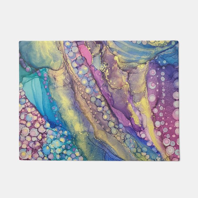 Colourful Dots Alcohol Ink Liquid Abstract Art Doormat (Front)