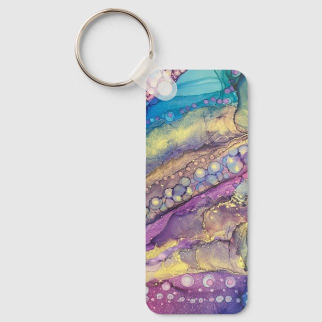 Colourful Dots Alcohol Ink Liquid Abstract Art Key Ring (Front)