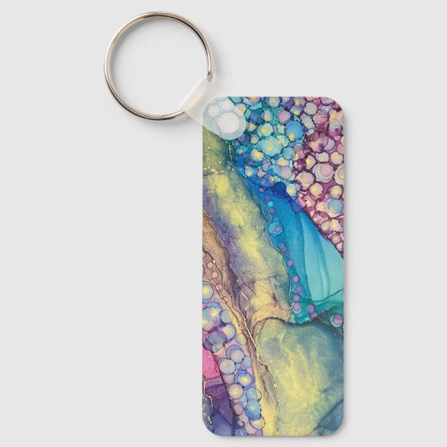 Colourful Dots Alcohol Ink Liquid Abstract Art Key Ring (Front)