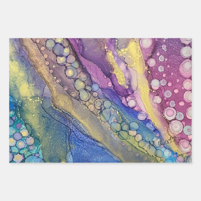 Colourful Dots Alcohol Ink Liquid Abstract Art Wrapping Paper Sheet (Front 3)