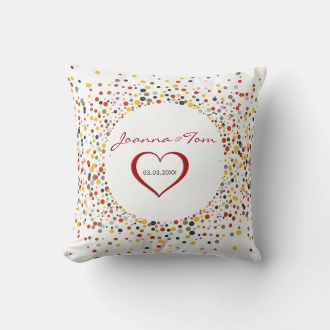 Colourful Dots And Red Heart Cushion (Front)