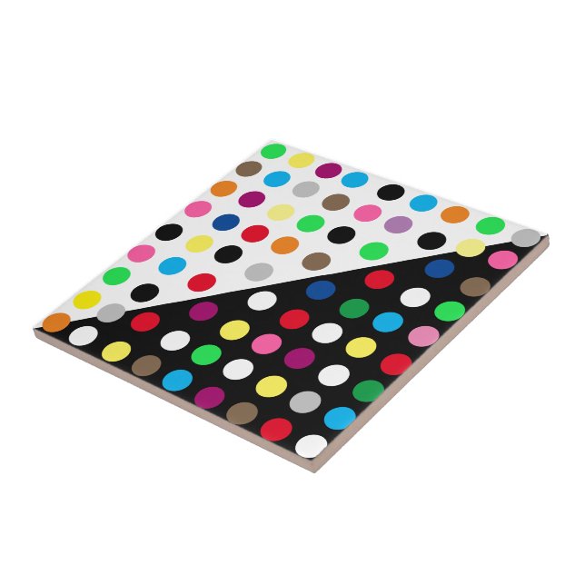 Colourful Dots Black White Your Colours Ceramic Ti Tile (Side)