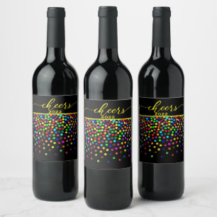 Colourful Dots CHEERS New Years Eve Wine Label