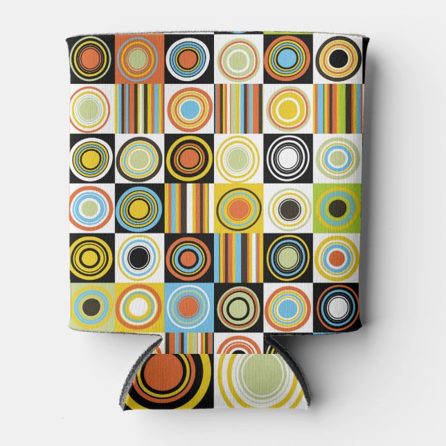 Colourful dots, circles, stripes background. can cooler (Front)