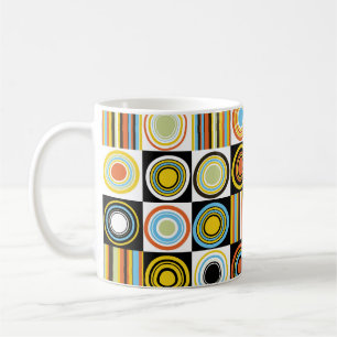 Colourful dots, circles, stripes background. coffee mug