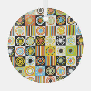 Colourful dots, circles, stripes background. glass tree decoration