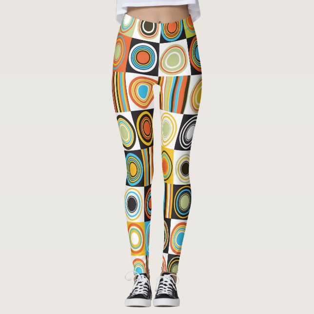 Colourful dots, circles, stripes background. leggings (Front)