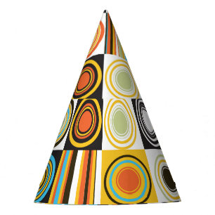 Colourful dots, circles, stripes background. party hat