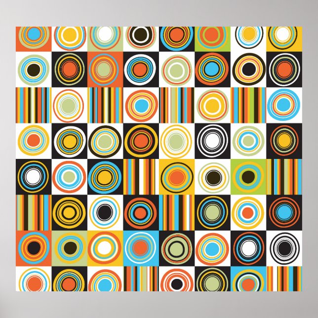 Colourful dots, circles, stripes background. poster (Front)