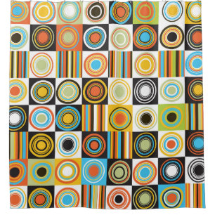 Colourful dots, circles, stripes background. shower curtain