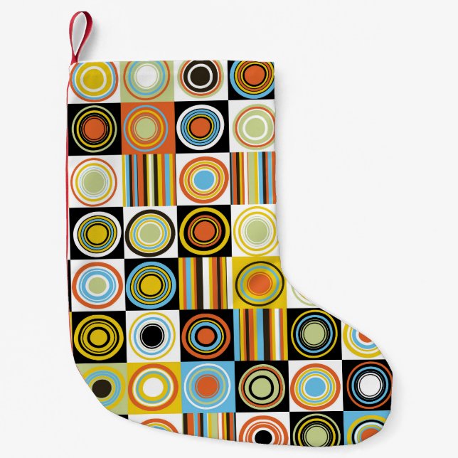 Colourful dots, circles, stripes background. small christmas stocking (Front)