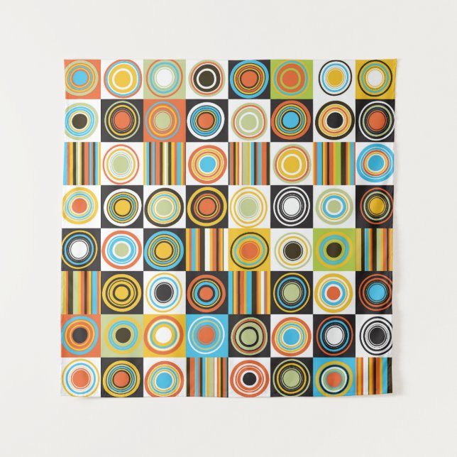 Colourful dots, circles, stripes background. tapestry (Front)