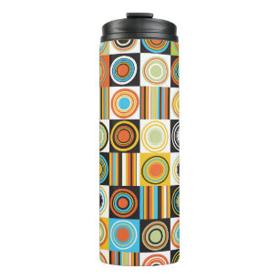 Colourful dots, circles, stripes background. thermal tumbler