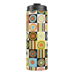 Colourful dots, circles, stripes background. thermal tumbler