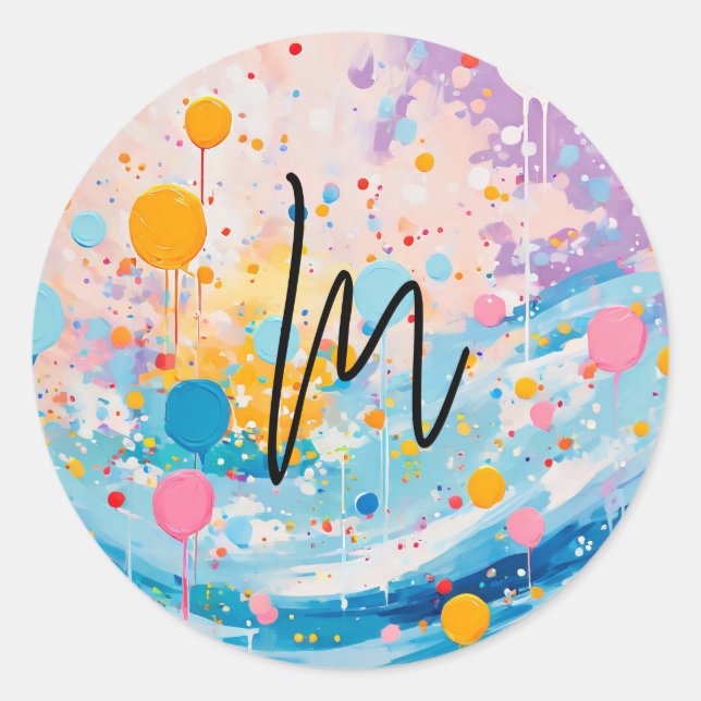 Colourful Dots Drips Splatters Classic Round Sticker (Front)