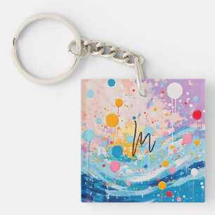Colourful Dots Drips Splatters Key Ring