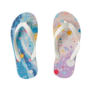 Colourful Dots Drips Splatters Kid's Thongs