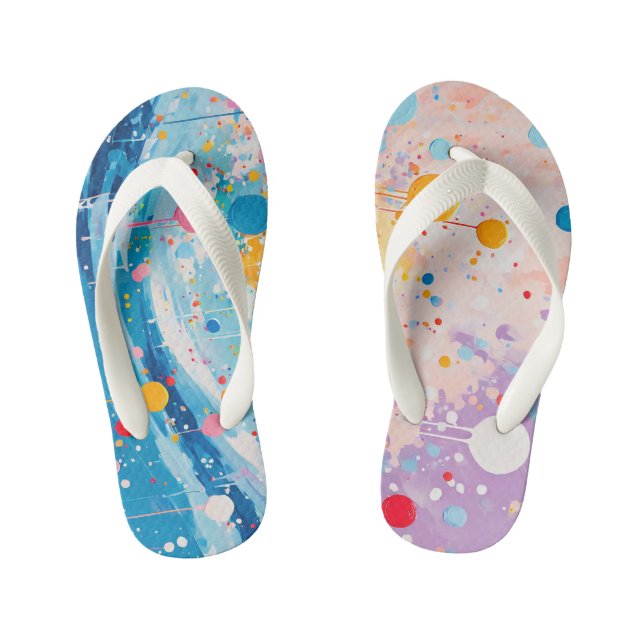 Colourful Dots Drips Splatters Kid's Thongs (Footbed)