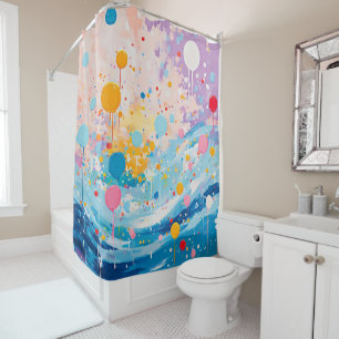 Colourful Dots Drips Splatters Shower Curtain
